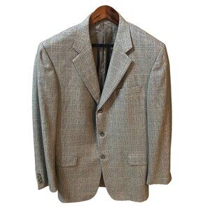 Hickey Freeman Mens Blazer Jacket 42R Gray & Brown Wool Plaid Three-Button Work